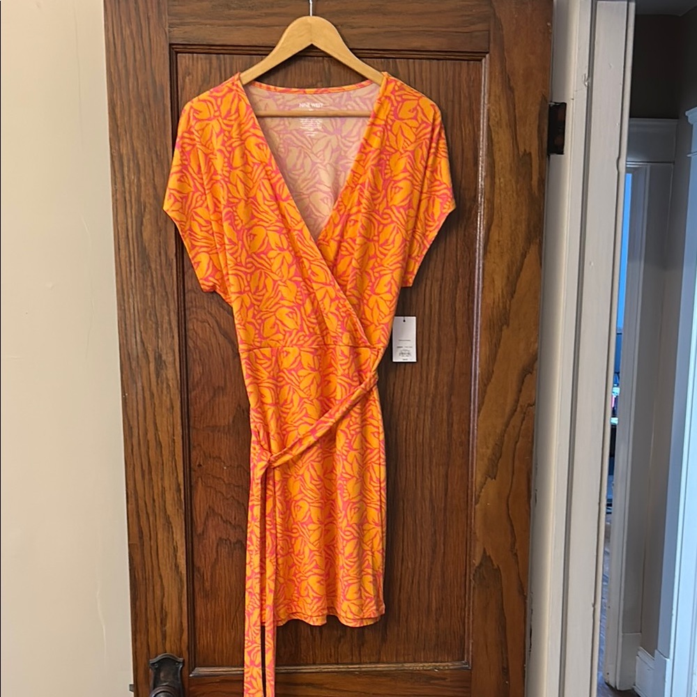 Nine West Vibrant Pink and Orange Patterned Dress